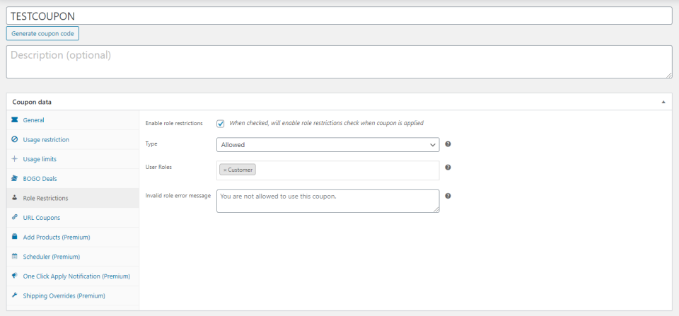 screenshot of Advanced Coupons